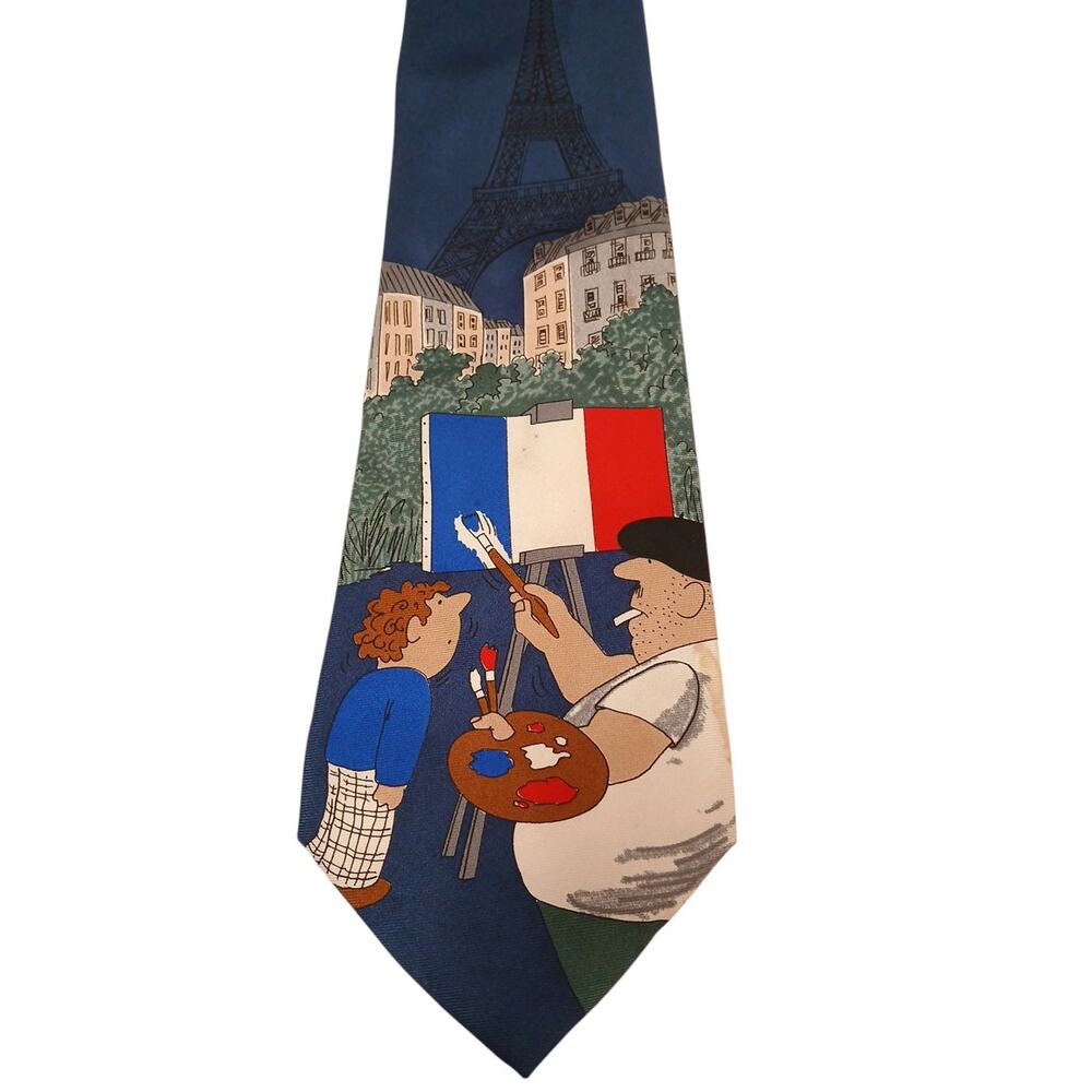 Y2K‎ Tie Rack Silk Italy PARIS PAINTER Effeil Tower Art Conversation Piece Party
